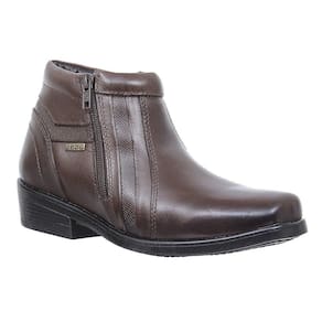 Botina Masculina Marrom Bico Quadrado Com Zíper Zebu 28323