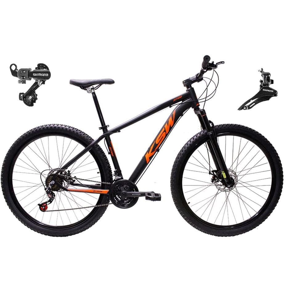 Bicicleta Aro 29 Ksw Xlt Alumínio 24v Câmbios Shimano Garfo Suspensão - Preto\Laranja