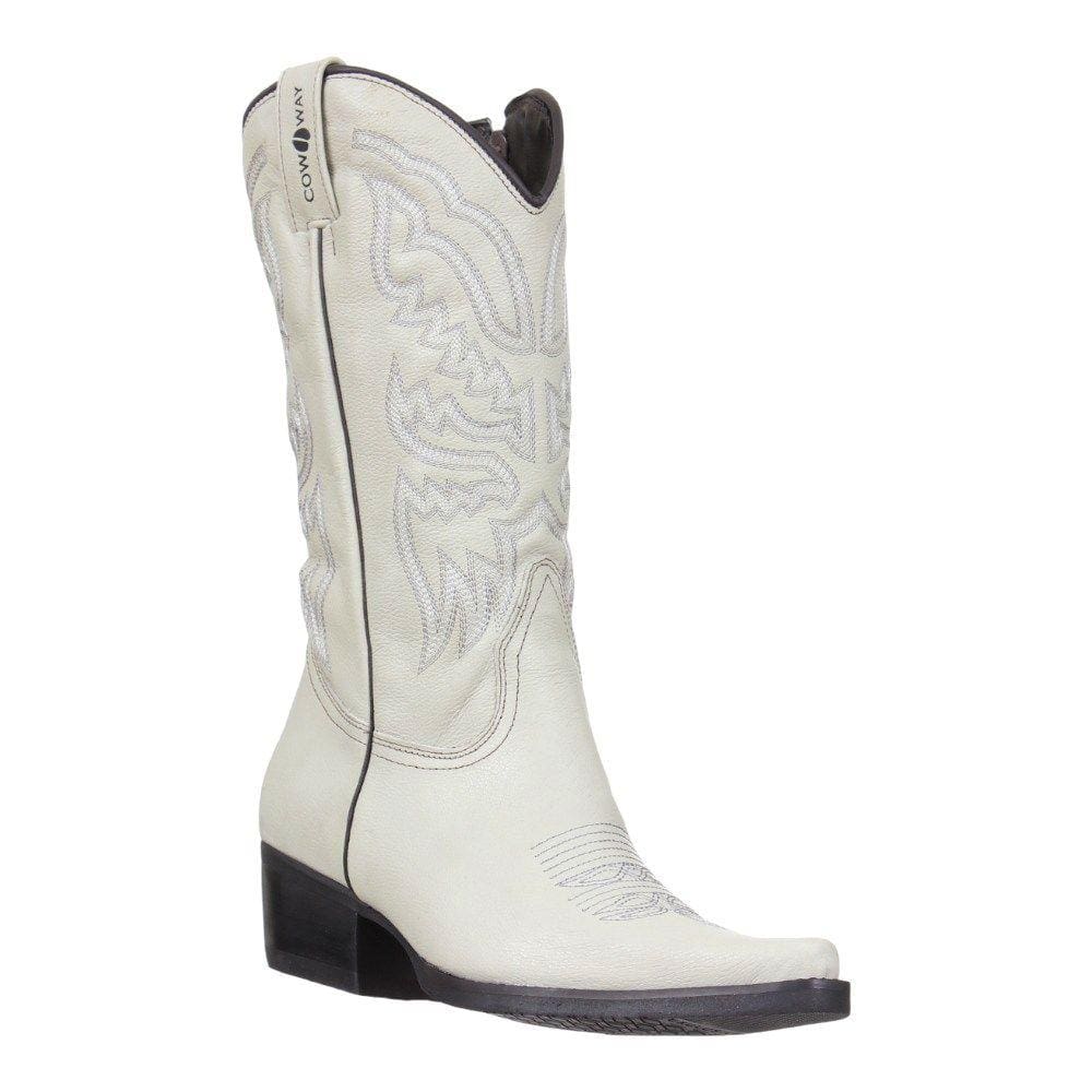 Bota Texana Feminina Branca Bico Fino Cow Way 33300