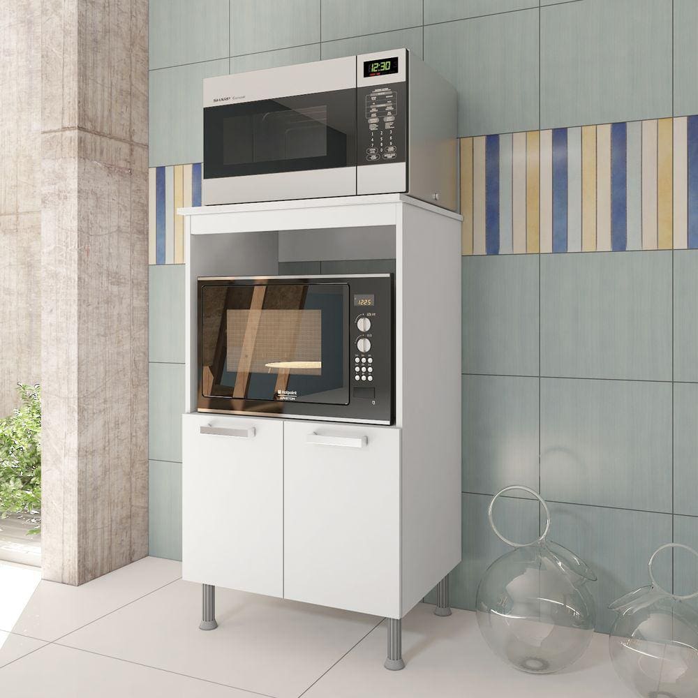 Balcão 65cm Multiuso para Forno e Microondas 2 portas Branco