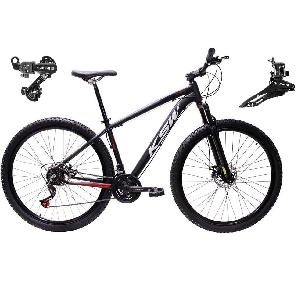 Bicicleta Aro 29 Ksw Xlt Alumínio 24v Câmbios Shimano Garfo Suspensão - Preto\Vermelho\Branco