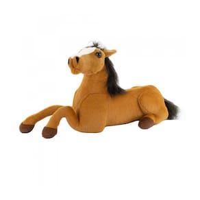 Cavalo De Pelúcia Realista Caramelo Fazenda Deitado 73 Cm
