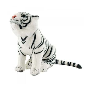 Tigre Albino De Pelúcia Realista Branco Safari Sentado 31 Cm