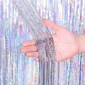 Cortina Fitas Metalizadas Prata Holográfica - 1x2m