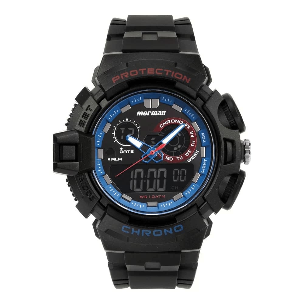 Relógio MORMAII masculino anadigi azul vermelho MO1107/8P