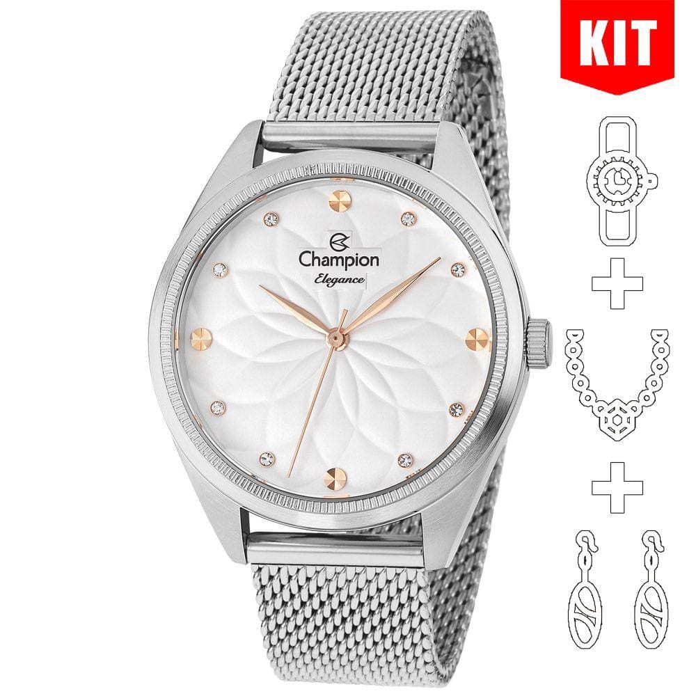 Relógio CHAMPION KIT feminino prata esteira CN26993C