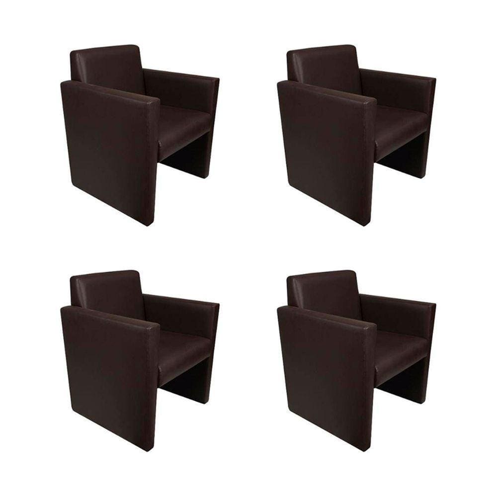 Kit 4 Poltronas Nina Executiva 1 Lugar Pé Fechado Madeira Maciça - Marrom Café - Cor: Marrom