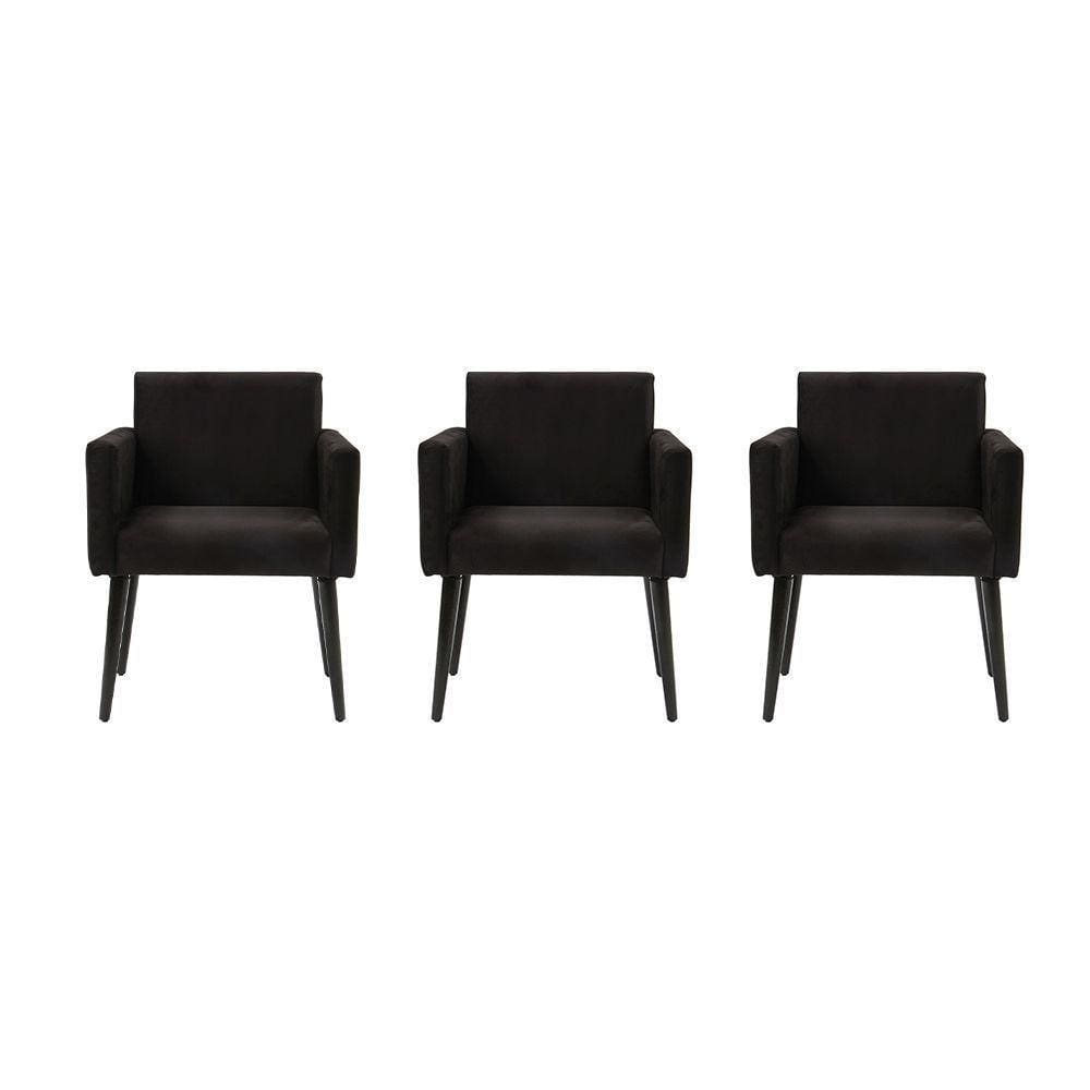 Kit 3 Poltronas Luca Estilo Retrô Decorativa Tecido Sintético - Preto - Cor: Preto