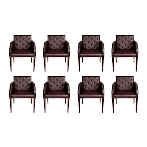Kit 8 Poltronas Costura Capitonê Sala Espera Escritório - Marrom - Cor: Marrom