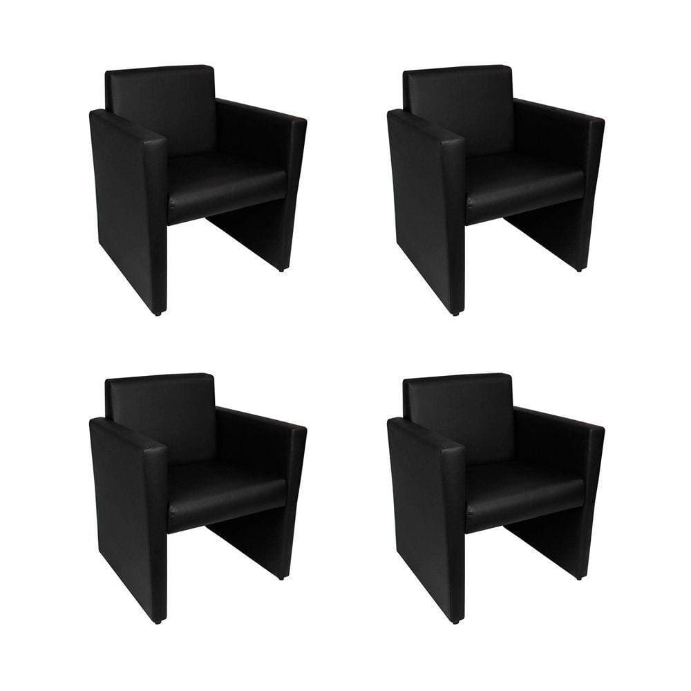 Kit 4 Poltronas Nina Slim 1 Lugar Pé Fechado - Preto - Cor: Preto