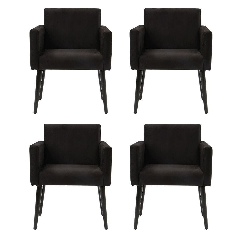 Kit 4 Poltronas Luca Em Tecido Sintético Para Recepção - Preto - Cor: Preto