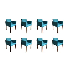 Kit 8 Poltronas Nina Escritório Sala De Recepção Tecido Suede - Azul Turqueza - Cor: Azul
