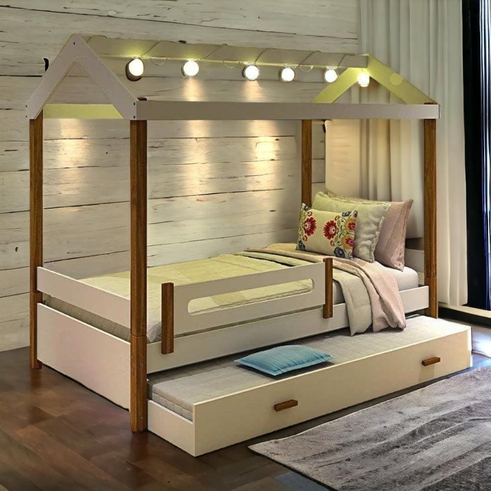 Cama Casa Elisa Branca com LED e Cama Auxiliar
