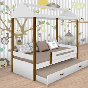 Cama Casa Sara Branca com Auxiliar e 02 Colchões
