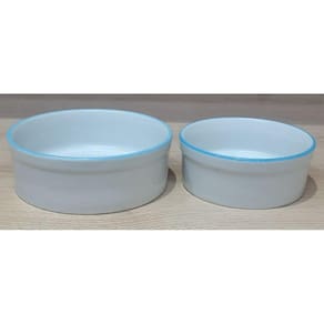Kit Comedouro e Bebedouro para Cães e Gatos - Porcelana Borda Azul