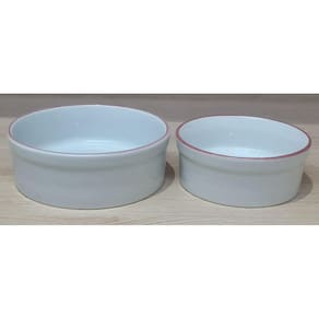 Kit Comedouro e Bebedouro para Cães e Gatos - Porcelana Borda Rosa