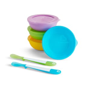 Conjunto Tigelas C/ Tampas e Colheres Coloridas Munchkin (Emb. c/4)