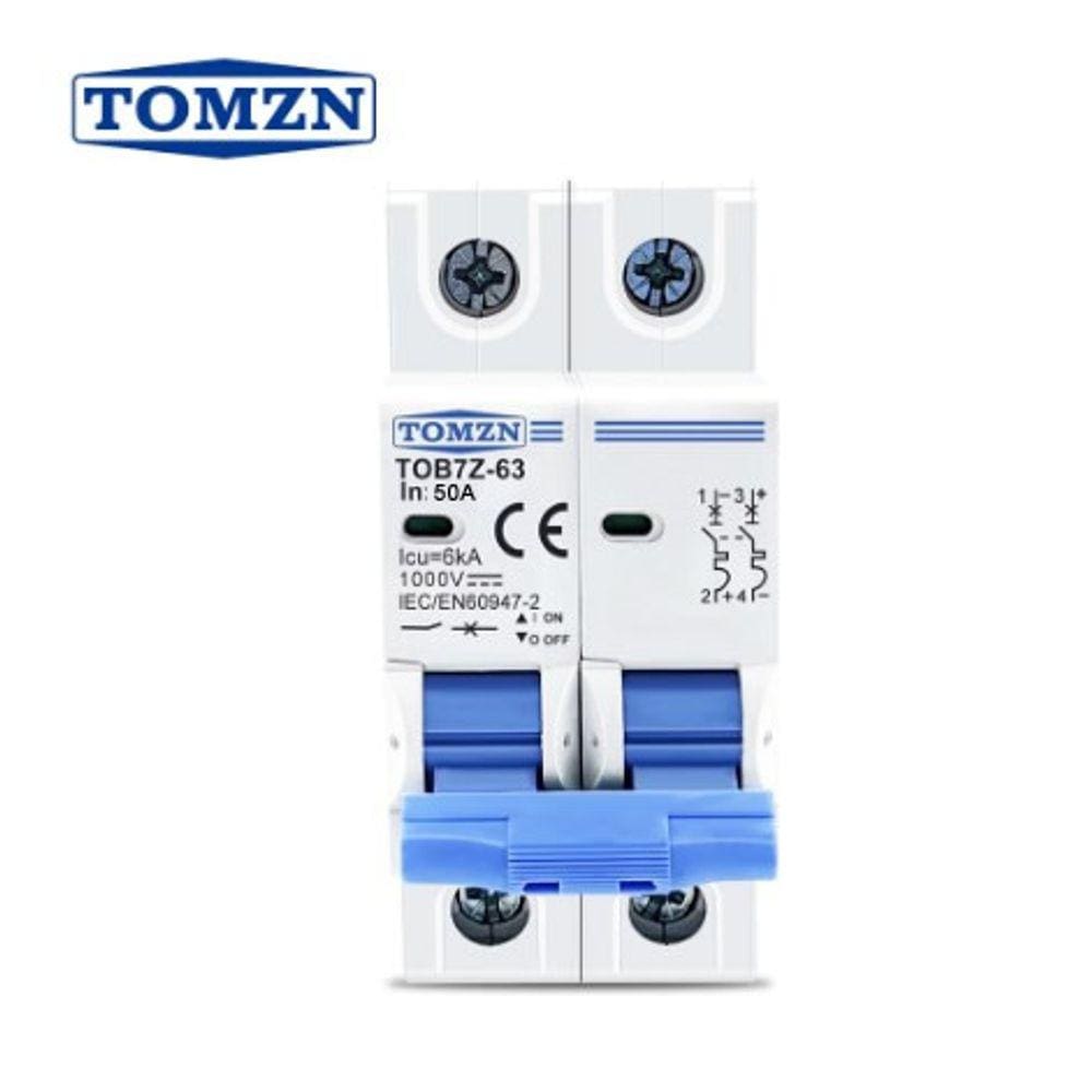 Disjuntor DC/CC 50A 1000V Bipolar P/ Painéis Solar / Baterias - Tomzn