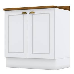 Balcão 2 Portas 80cm Americana Branco com Tampo Nature - Móveis Henn