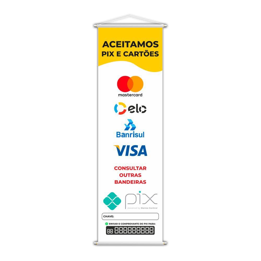 Banner Aceitamos Pix e Cartões Formas Pagamento 100x30cm