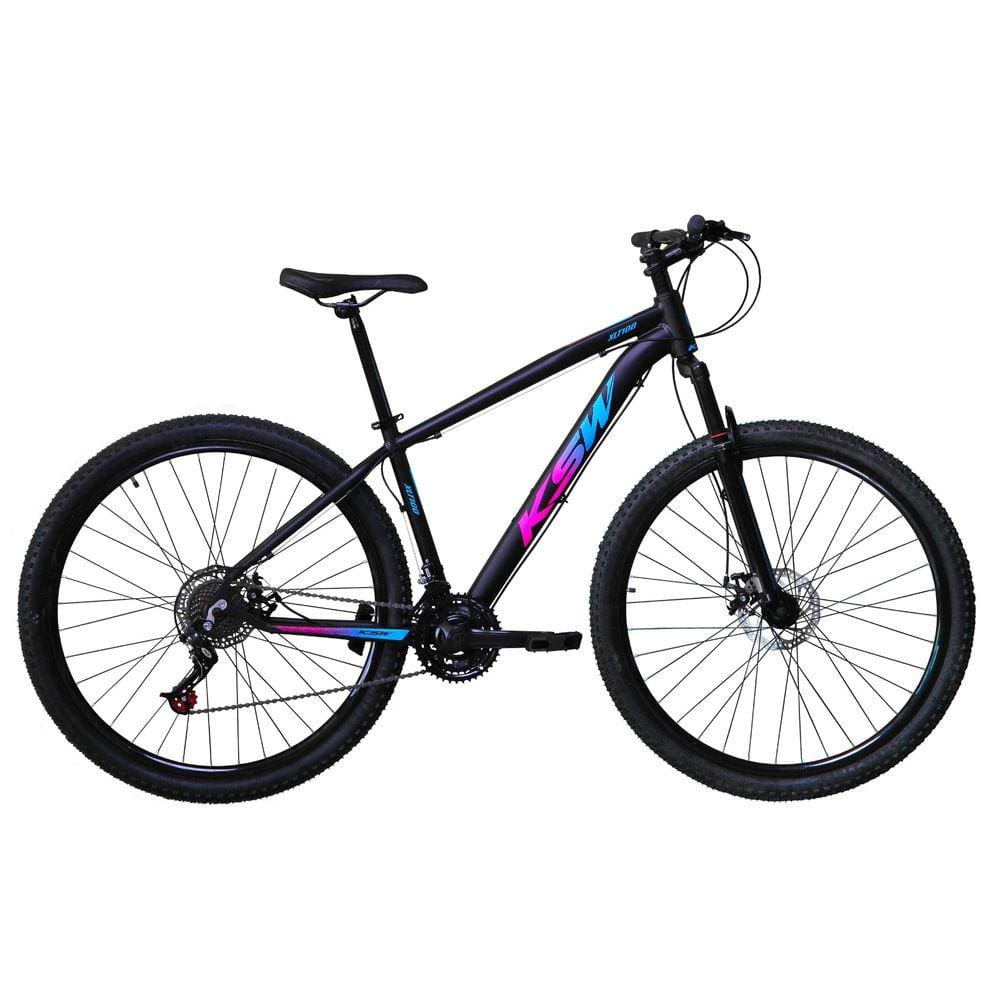 Bicicleta aro 29 Ksw Xlt 24v Câmbios Shimano Freios Hidráulicos Garfo com Suspensão - Preto\Pink\Azul