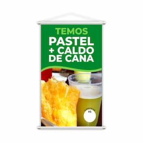 Banner Temos Pastel e Caldo de Cana Lanche Preço 60x40cm