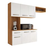 Armário de Cozinha Completa Suspenso com Balcão 6 Portas 1 Gaveta Belíssima Freijó/Branco Fiorello