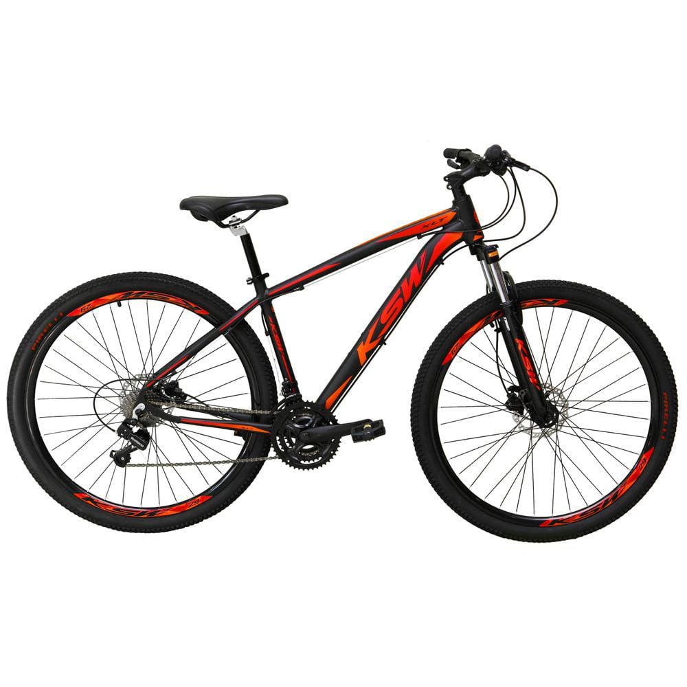 Bicicleta Aro 29 Ksw Xlt Câmbios Shimano 24v K7 Freios Hidráulicos Garfo Com Trava - Preto\Vermelho\Laranja
