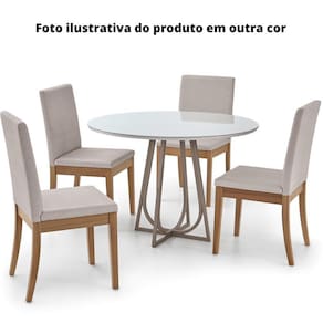 Mesa Jantar MH-5299 Herval Redonda 110 cm Madeira Laca Fosca Branca Vidro Branco Base Off White