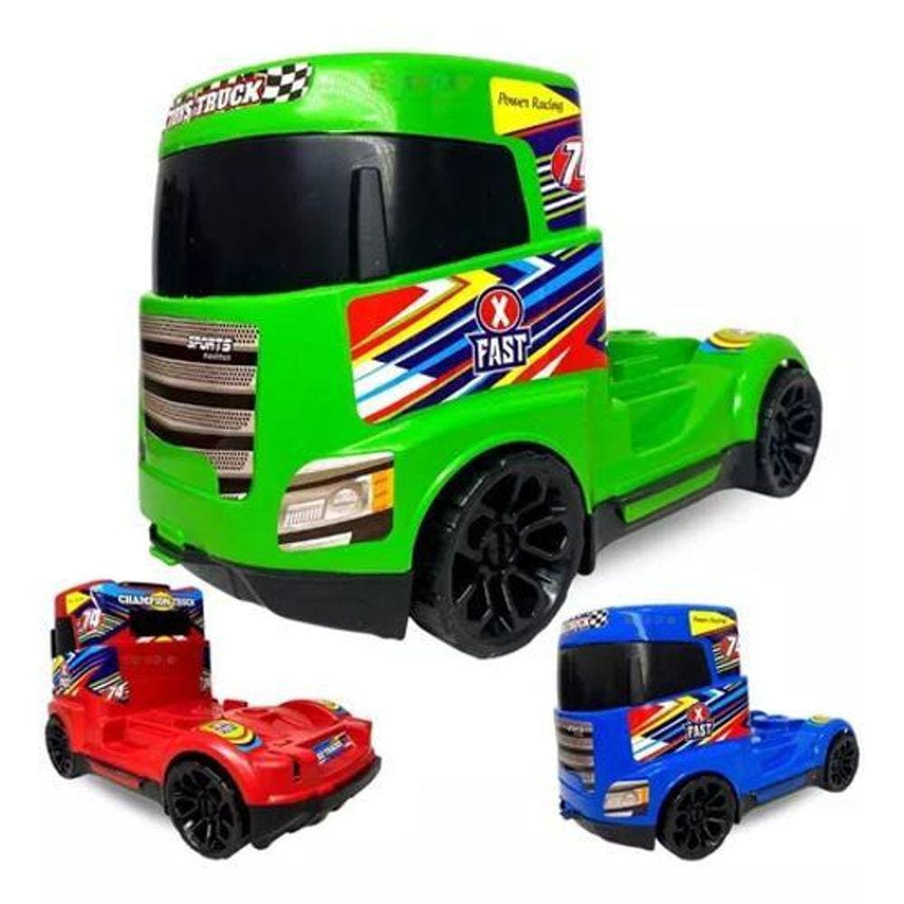 CAMINHAO CARRETA BAU DE BRINQUEDO GRANDE PLASTICO E MADEIRA 70CM