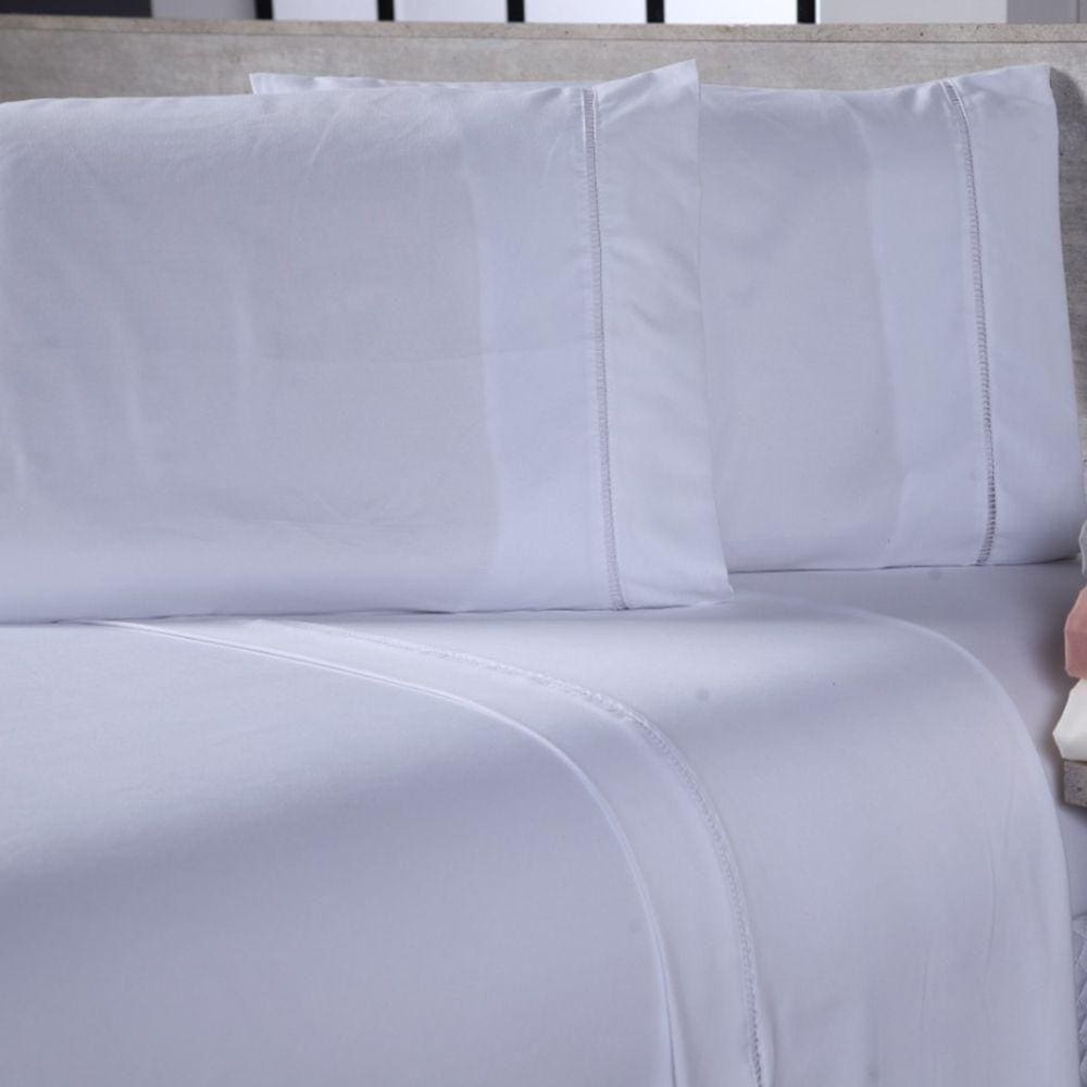 Jogo De Cama Lençol Sofist Ponto Palito 400 Fios Toque Macio Casal King 03 Peças - Branco