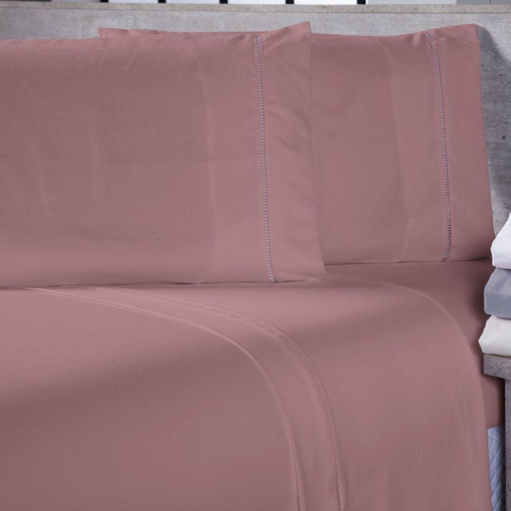 Jogo De Cama Lençol Casal Queen Sofist Ponto Palito 400 Fios Toque Macio 03 Peças - Rosê