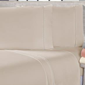 Jogo De Cama Lençol Sofist Ponto Palito 400 Fios Toque Macio Solteiro 02 Peças - Bege