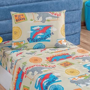 Jogo De Cama Lençol Carrosel Solteiro 03 Peças Infantil Estampado Divertido - Dinossauro