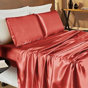 Jogo De Cama Lençol Romance Casal Queen 04 Peças Tecido Cetim Charmousse Brilhante - Telha