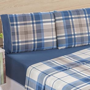 Jogo De Cama Lençol Real Solteiro Micro Percal 200 Fios 03 Peças Azul Titânio