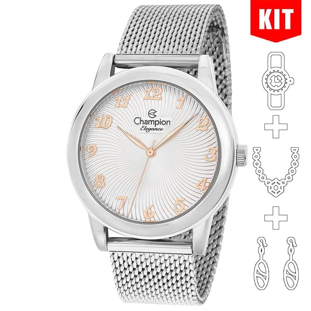 Relógio CHAMPION KIT feminino prata esteira CN28455S