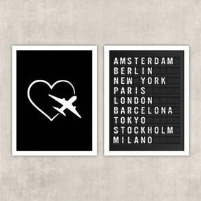 Kit 2 Quadros Travel Placa De Aeroporto 33X24Cm