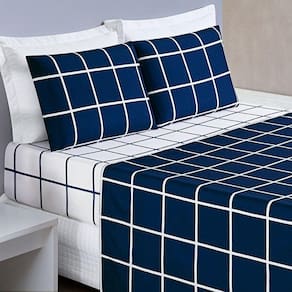 Jogo De Cama Lençol Minimalista Casal King 04 Peças Micropercal 200 Fios Premium Azul Marinho