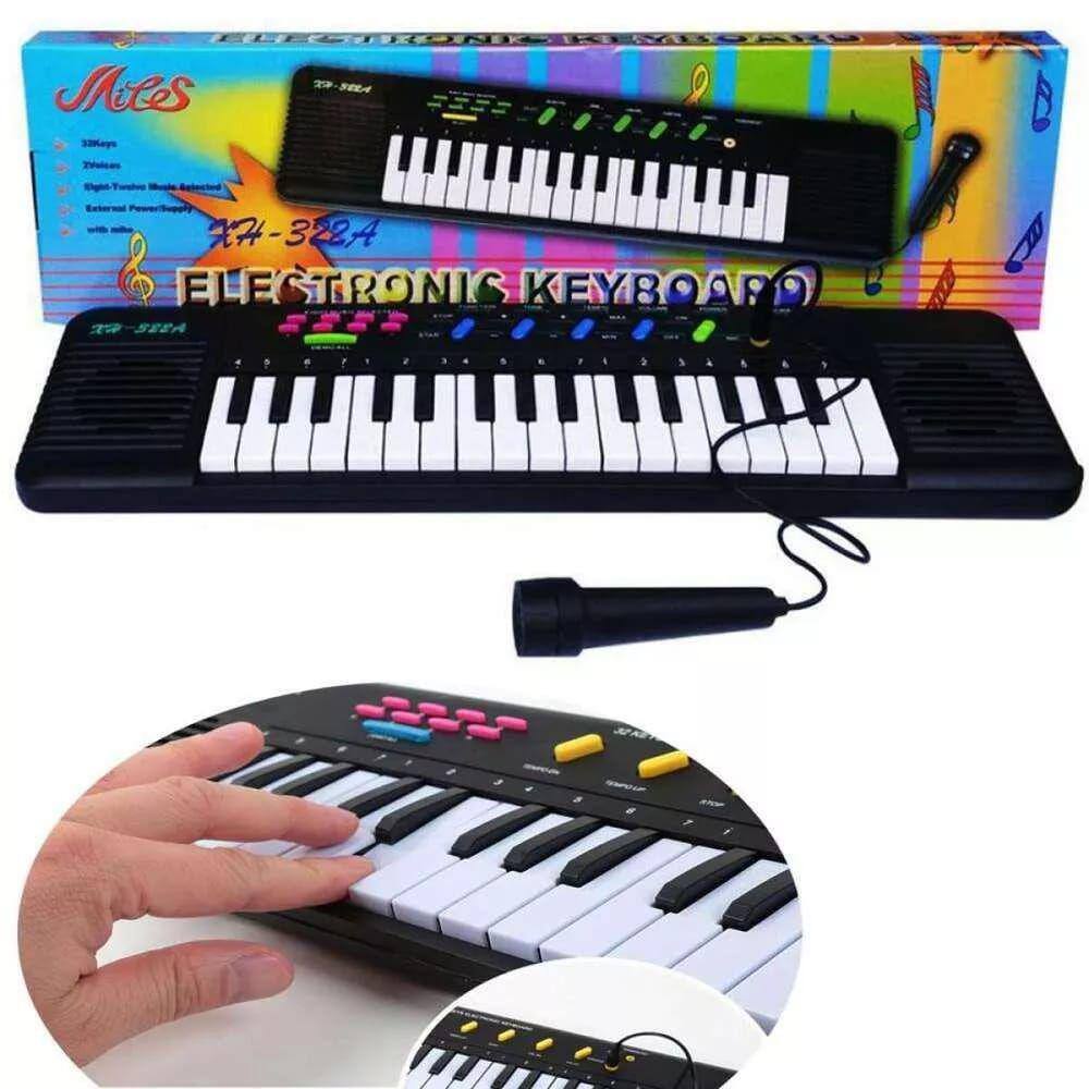 Piano Eletrônico Portátil, 22 Músicas Rosa 2 Fonte de Alimentação Teclado  Infantil Piano Plástico Educacional Multifuncional Com Microfone para Casa