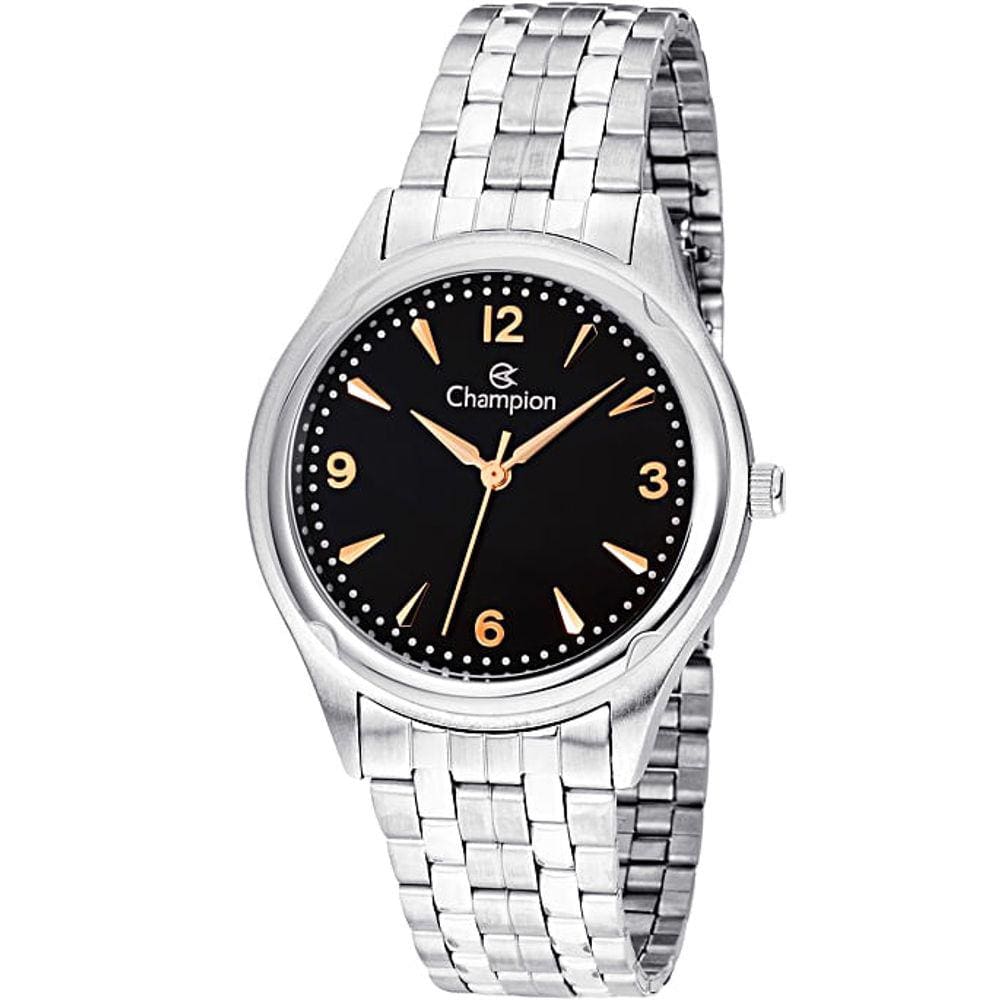 Relógio CHAMPION feminino analógico prata preto CN20462T