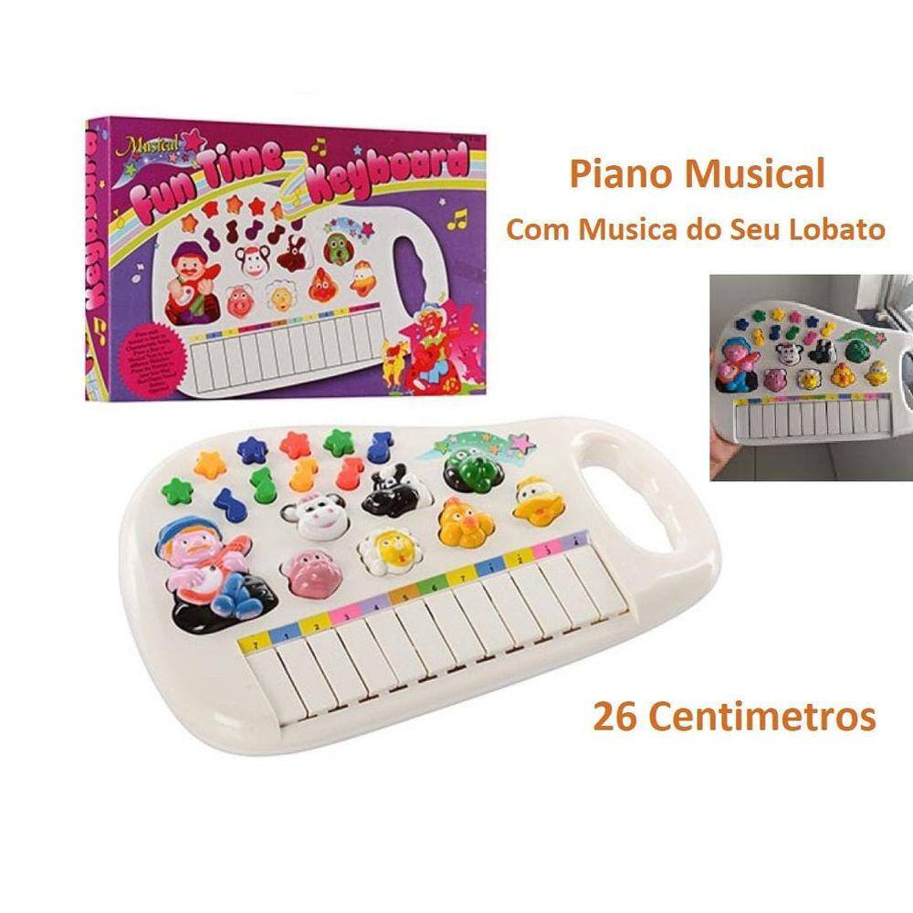 Brinquedo infantil pianinho musical fazendinha musicas sons de animais luz  e alca