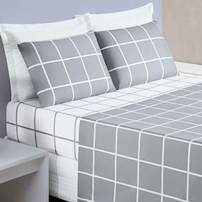Jogo De Cama Lençol Minimalista Casal Padrão 04 Peças Micropercal 200 Fios Premium Cinza