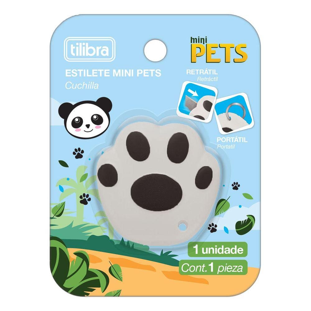 Estilete Mini Retrátil PETS Portátil Formato de Patinha Animais Tilibra
