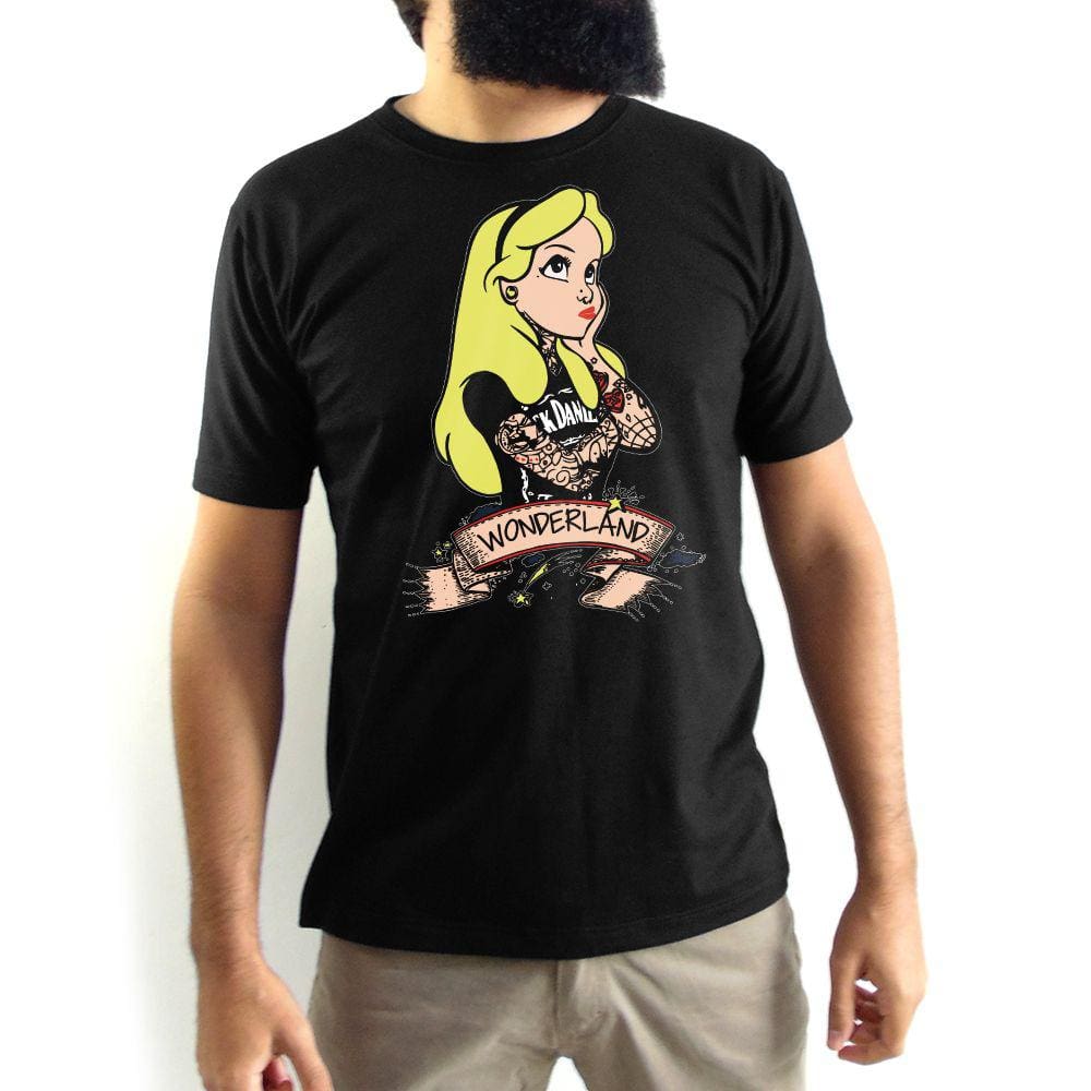 Camiseta Masculina Alice no País das Maravilhas Preta