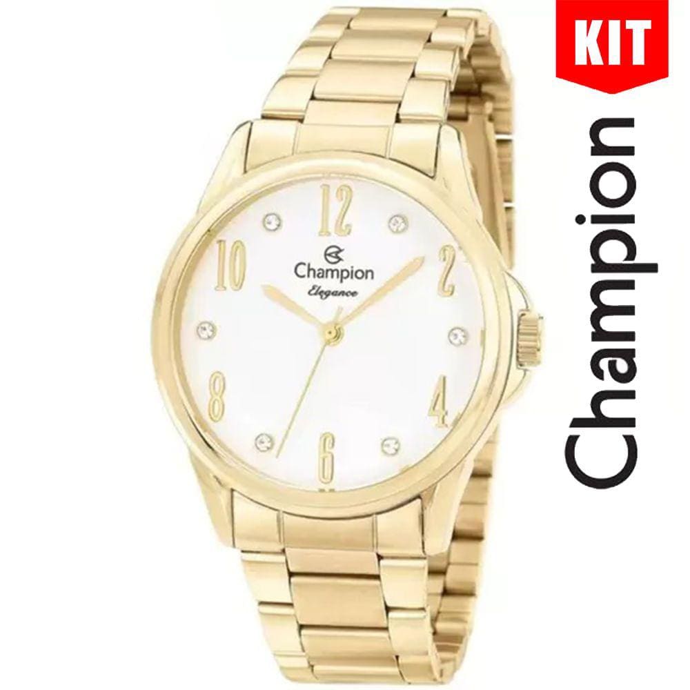 Relógio CHAMPION KIT branco dourado feminino CN26242W