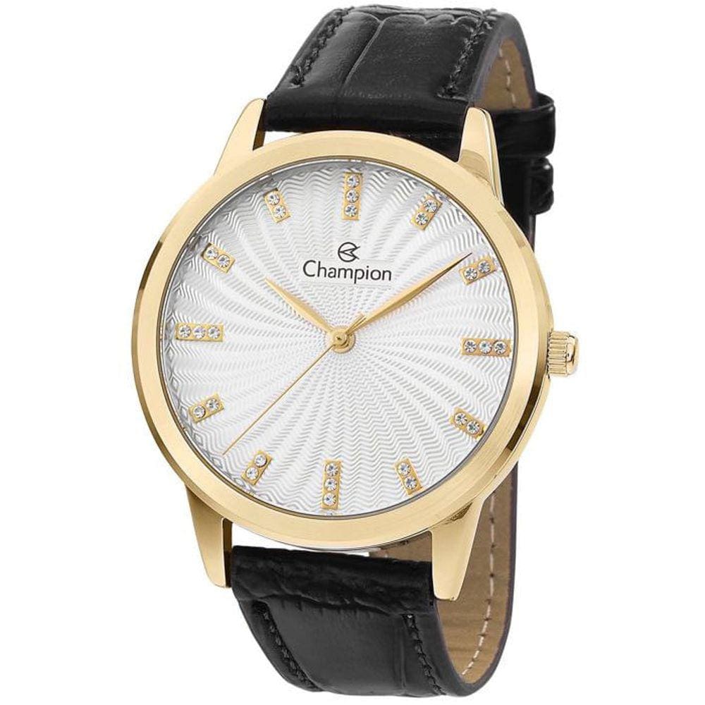 Relógio CHAMPION feminino branco dourado couro CN28286B