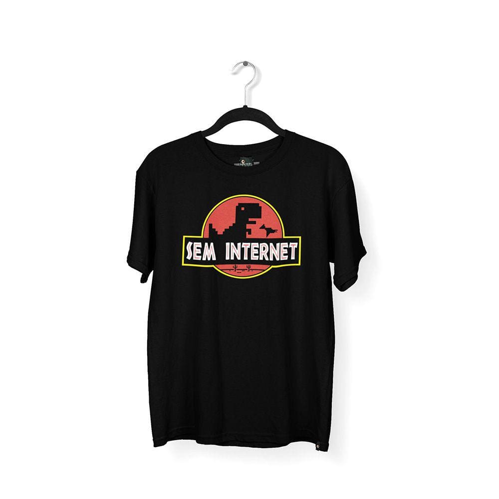 Camiseta Masculina Sem Internet Dino Preta