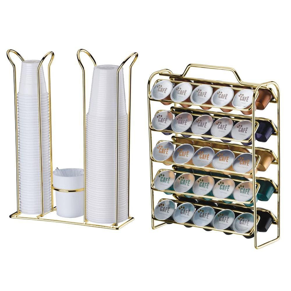 Kit Suporte Porta 50 Cápsulas Café Nespresso Organizador Copos Descartáveis Dourado - Future