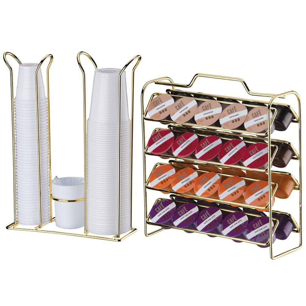 Kit Suporte Porta 40 Cápsulas Café Três Corações Organizador Copos Descartáveis Dourado - Future